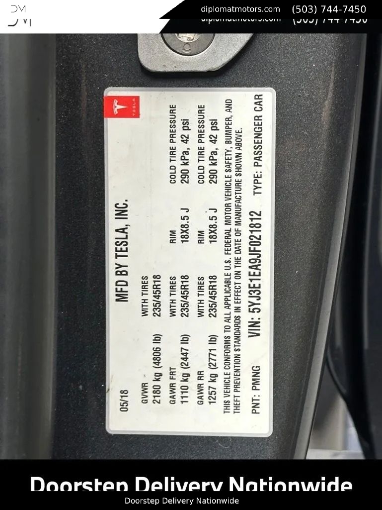 tesla model 3 2018 5YJ3E1EA9JF021812 image tesla model 3 2018 5YJ3E1EA9JF021812 image